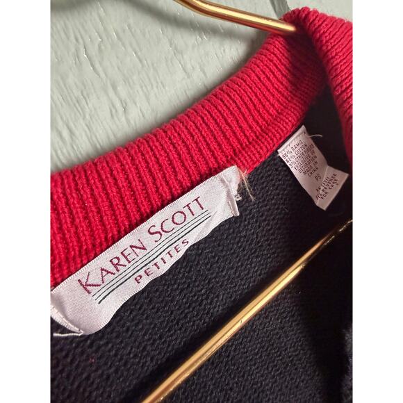 Vintage 90s Teddy Bear Christmas Cardigan Sweater PS Black Red Heart Embroidered - Picture 5 of 7